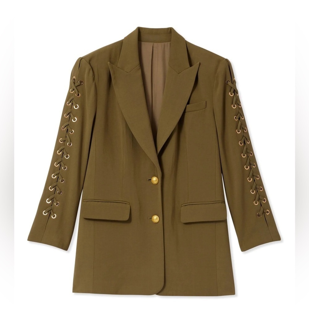 NWT Ramy Brook Army Green Oversized Olive Lace Up Blazer sz 12
